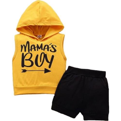 Kids Clothes Baby Boys Costume Letter Tracksuit Sleeveless Hooded Tops Shorts 2PCS Children Newborn Boy Spring Outfits