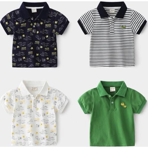 Polo Shirt Children Clothes Tops Cartoon Stripes Turn-down Collar Summer Short Sleeve Polos Baby Boy Camisetas Shirts Teen Tee