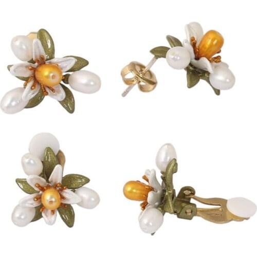 European and American New Fashion Temperament Earrings Orange Blossom Retro Painted Stud Earring Without pierced Ear Clip Female