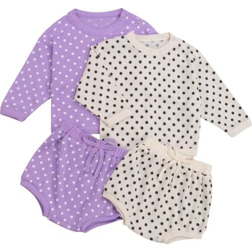 2021-06-28 Lioraitiin 0-24M Infant Baby Girl’s Casual T-shirt Shorts Set Fashion Dot Long Sleeve Tops Short Pants 2Styles