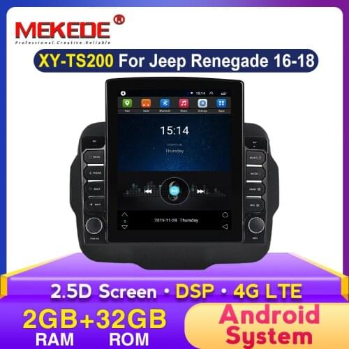 HD 1024*768 2.5D 2G+32G Tesla Style Screen for JEEP Renegade 2016-2018 Android WIFI BT DSP Car Radio Multimedia Player GPS Navi