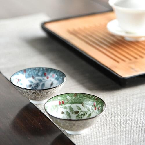 Japanese Style Ceramics Mug Zen Mind Retro Hand Painted Blue and White Porcelain Tea Cup Kung Fu Tea Set