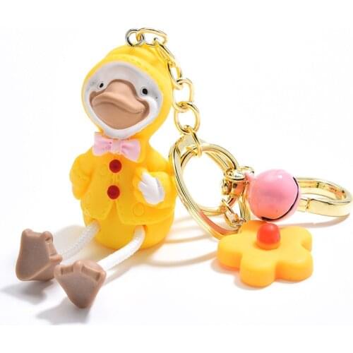 Korea Fashion Women Bag Accessories Keychain Long Leg Yellow Duck Keyring Animal Flower Pendant Llaveros Key Holder Wedding Gift