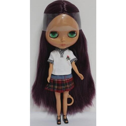 Blygirl Deep purple curly hair Blyth doll black skin nude doll ordinary body 7 joints can change makeup
