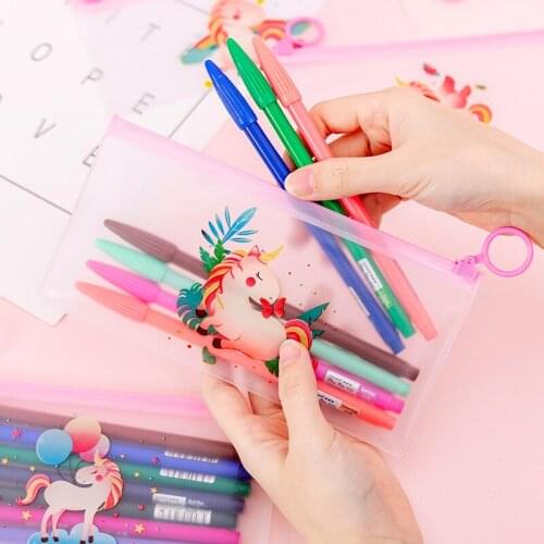 Kawaii Unicorn Pencil Case Cute Pink Pen Case File Holder Cute Transparent Pencil Bag For Kids Korean Stationery School Supplies