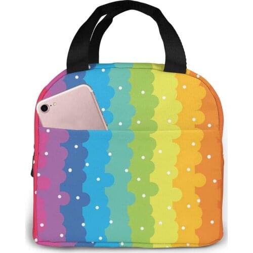 Rainbow Tie-dye Fashion Portable Insulated Canvas Lunch Bag Thermal Food Picnic Lunch Bags for Women Kids Men Cooler Lunch Box