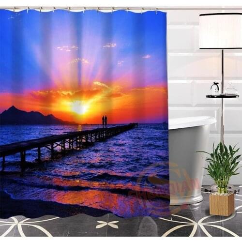 Fashion Custom Sunset Fabric Shower Curtain Modern Hot Popular bathroom With Hooks 100% Polyester Curtain