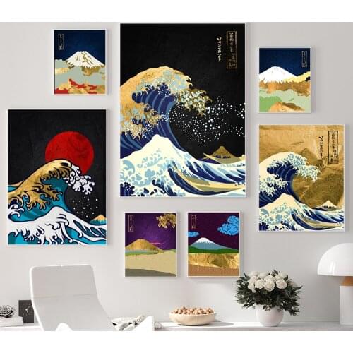 Original Kanagawa Surfing Katsushika Hokusai Landscape Canvas Painting Print Picture Modular Poster Wall Bedroom Home Decoration