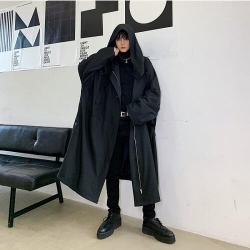 2019 Men Oversize Loose Casual Black Hooded Long Trench Coat Male Women Streetwear Gothic Windbreaker Jacket Overcoat Cloak