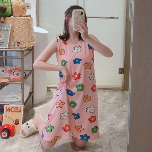 Hot New Cartoon Mouse Print Night Dress 2020 loose New Women Nightgown Sleeveless Sleepshirts Nightdress Sexy Nightie Sleepwear