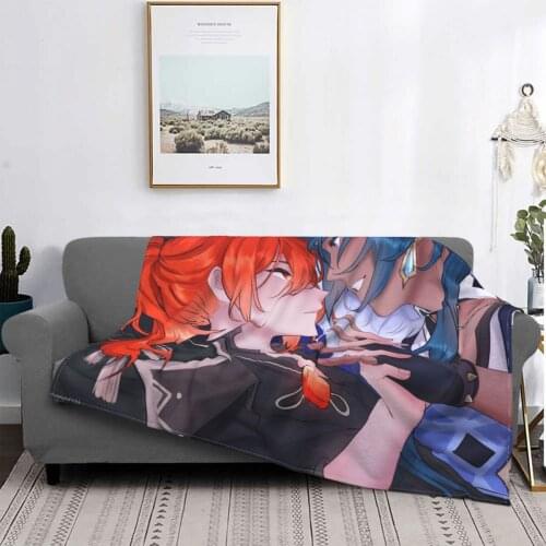 Genshin Impact Acg Blanket Velvet All Season Diluc Ragnvindr Games Lightweight Throw Blankets for Home Bedroom Bedding Throws