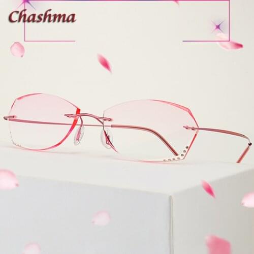 Glasses Women Eyeglasses Frames Rimless Colored Prescription Glass Diamonds Trimmed Anti Blue Ray Anti Resistance Lens