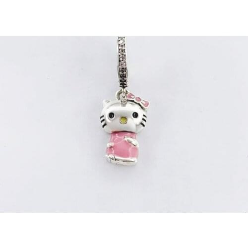 Wholesale Price Fit Original Charm Bracelet Necklace Jewelry Berloque 925 Sterling Silver Cartoon Enamel Cat Dangle Beads Charms