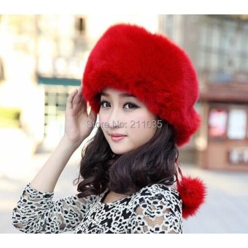 Wholesale Female Male Winter Thick Sheepskin Leather Back Fox Fur Skullies Beanies Hats Woman Man Ear Protection Mink Fur Caps