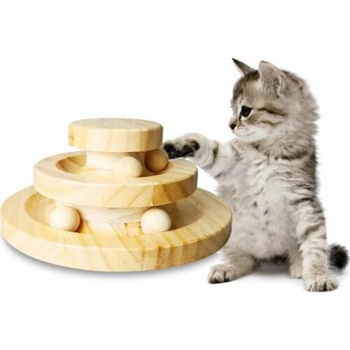 Original Wooden Funny Cat Pet Toy Cat Toys Intelligence Triple Play Discs Cat Toy Balls Cat Crazy Ball Disk Interactive Toy