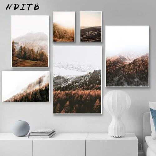 Autumn Forest Mountain Canvas Painting Scandinavian Nature Landscape Poster Nordic Wall Art Print Scenery Picture Home Deocr