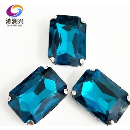 Peacock blue Rectangle octagonal shape High quality Glass Crystal sew on claw rhinestones,Diy Clothing accessories SWC13
