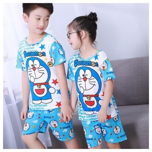 Low Price Big Girls Clothing Sleeping Pajamas Set Short Sleeve Cotton Home Suit Boys Cute Cartoon Underwear age 2 to 14 Y Wear