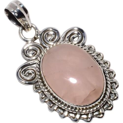 Nature Rose Quartz Pendant 925 Sterling Silver, 40 mm, MHBAP5586