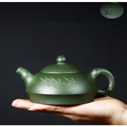 Original ore yixing zisha tea pot handmade carved marked Chinese purple grit republic green clay bamboo engraved pattern pots
