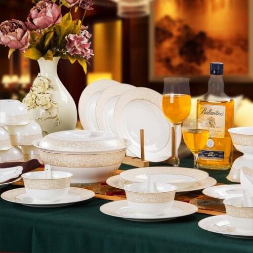 Tableware 56 head bone china tableware Jingdezhen ceramics European dishes dishes set housewarming gifts