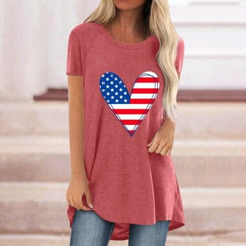 Heart Printed Red Tunic Tops For Ladies Plus Size Clothes Blusas Mujer De Moda 2021 Short Sleeve Casual Clothing Blusas Mujer