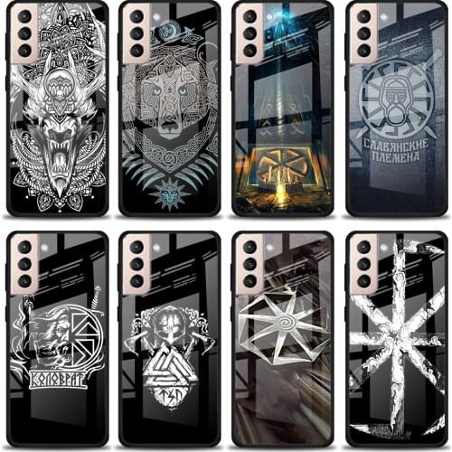 Slavic Viking Symbol Kolovrat Tempered Glass Cover For Samsung Galaxy S21 Plus Ultra M21 M31 M51 A52 A72 Phone Case Coque