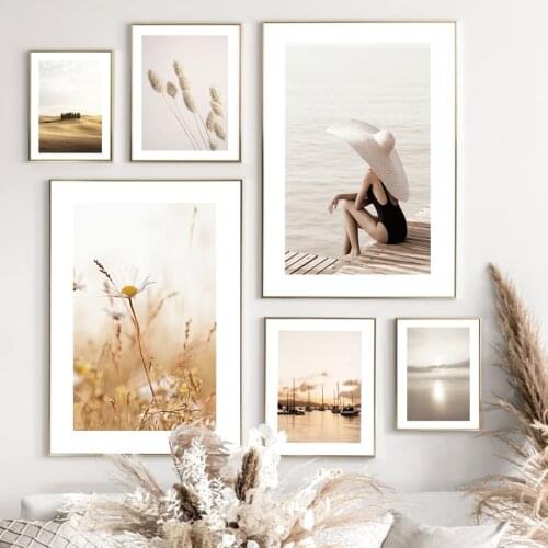 Tuscany Rural Nature River Flower Woman Wall Art Canvas Painting Nordic Posters And Prints Decoration Pictures For Living Room