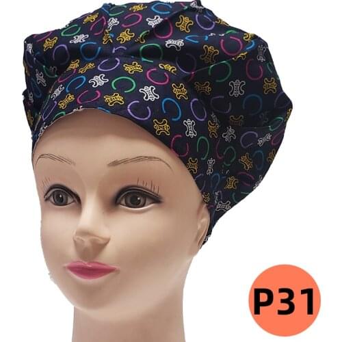 Unisex Doctor Nurse Work hat pet shop scrubs cap adjustable Printed Women Scrubs Cap Bandage Washable beauty salon scrubs hat