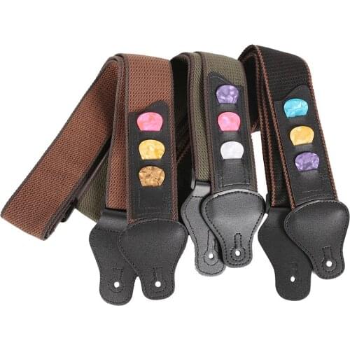 100% Cotton 65 Inch Vintage Guitar Strap With 3 Pick Holders PU Leather Guitar Strap For Electric Guitar Acoustic Guitar