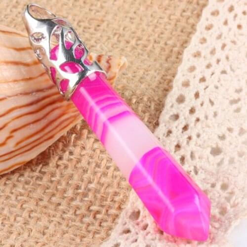 Reiking Healing Dyed Stripes Agate Hexagonal Column Pendant Charms For Jewelry Making DIY Necklace Accessories