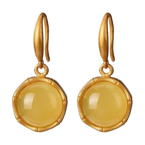 925 sterling silver gold-plated natural amber beeswax earrings simple geometric womens wild eardrop earring