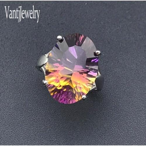 Natural Ametrine Rings Sterling 925 Silver Gemstone 13*18mm 13ct for Women Daily Wear Wedding Engagement Birthday Jewelry Gift