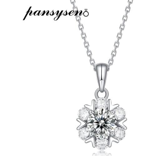 PANSYSEN 1CT Real Moissanite Pendant Necklaces for Women Wedding Engagement Solid 925 Sterling Silver Necklace Pass Diamond Test