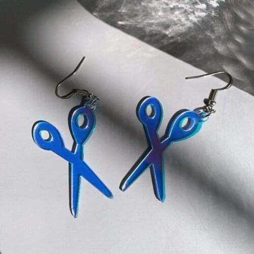 ZiccoWong Creative Design Colorful Laser Scissors Drop Earring For Women Girl Acrylic Fashion Long Dangle Earring Jewelry Gift
