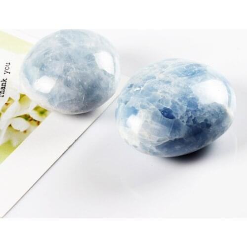 1pc Blue Calcite protolith Tumbled Stone Oval Bead Natural Chakra Feng Shui Healing Reiki Garden Bonsai Home Decor