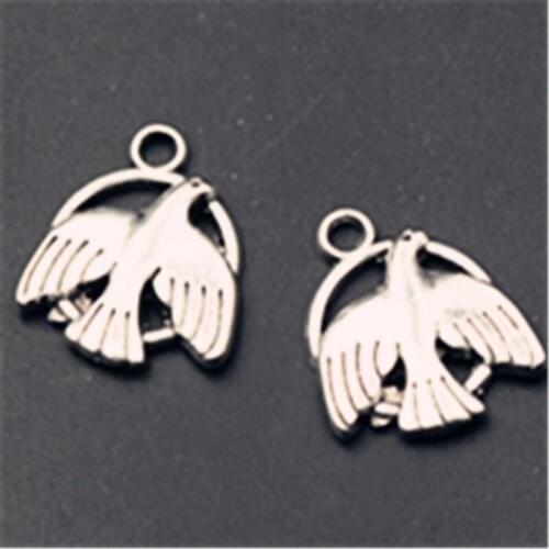 10pcs Silver Color White dove with hollow ring phase combination charm alloy pendant for earring bracelet Jewelry Handmade