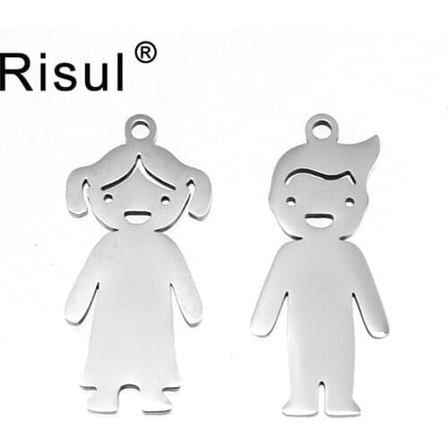100pcs Family Pendants lovely son daughter Children boy girls in charms for print both sides mirror polish stainless steel
