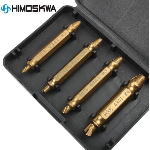 4pcs Damaged Screw Extractor Drill Bits Guide Set Broken Speed Out Easy out Bolt Stud Stripped Screw Remover Tool