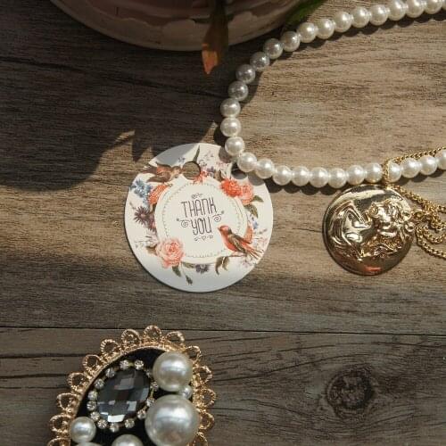 Bird Sing Flower Garland Thank You 50 Pcs Round Paper Tag Labels As Wedding Gift Birthday Packaging Decor Scrapbooking
