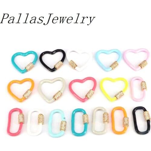6Pcs, Enamel Heart Oval Punk Jewelry Components Clasps,Zircon Screw Clasps Connector Pendant Necklace Jewelry DIY Making
