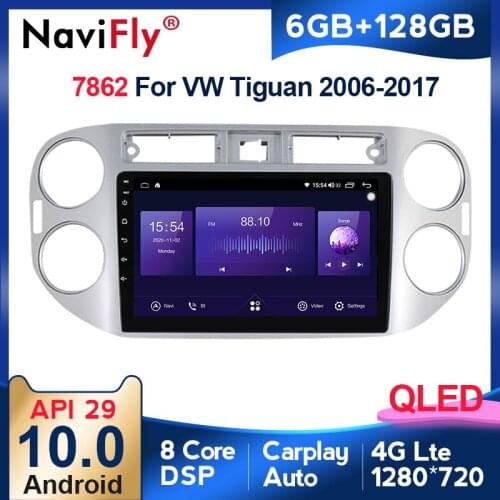 NaviFly 6GB+128GB QLED 1280*720 Android 10 For Volkswagen Tiguan 1 NF 2006 - 2016 Navigation GPS Car Multimedia Radio Player