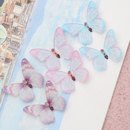 10Pcs/lot Glitter Shiny Butterfly Flatback Resin Cabochon Acrylic Planar for Hair Bows Center Accessories DIY Decoration Craft