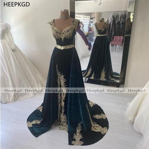 Long Arabic Evening Dress With Gold Lace Sweetheart Mermaid Turkey Women Prom Gowns Detachable Train Dubai Formal Party Dresses