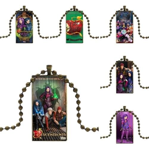 For Women Men Glass Cabochon Jewelry Bronze Color With Long Pendant Choker Rectangle Necklace Kenny Ortega Descendants Better