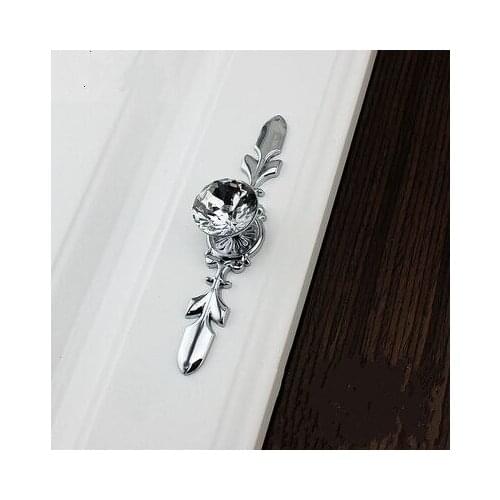 Fashion Duluxe Glass Crystal Dresser pull Diamond drawer knob silver dresser cupboard door handle 120mm chrome back plate pull