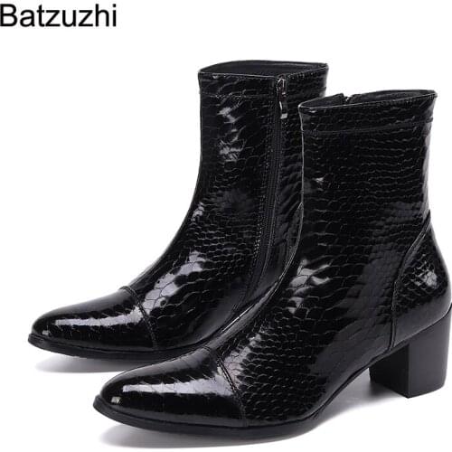 Batzuzhi Handsome Men Boots 7cm High Heels Genuine Boots Men Black Ankle Knight Botas Hombre for Men Party/Wedding, EU38-46