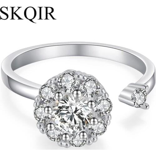 Fashion Silver Color Crystal Rotating Rings for Women Men AAA Zircon Motivation Funny Engagement Wedding Rotating Dancing Ring