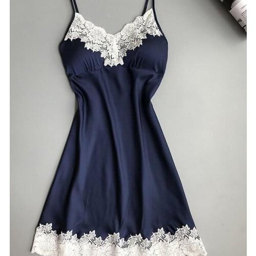 Fashionable Women Soft And Comfortable Sexy Padded V-Neck Lace Strappy Underwear Nightdress Charming Home Sleepwear
