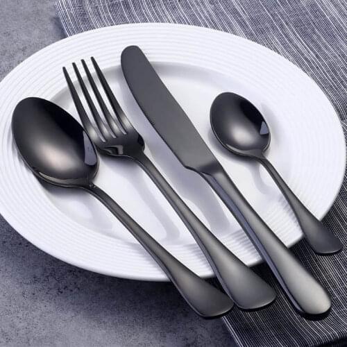 Silverware Spoon Fork Knife Set Black Cutlery Set Stainless Steel Spoon Tableware Complete Dinnerware Set Steel Dropshipping